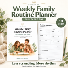 Nuvella Weekly Family Routine Planner printable PDF with cover and weekly planning page