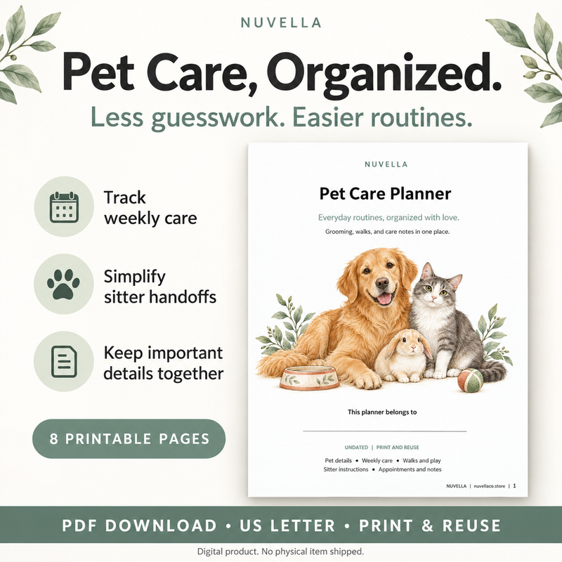 Printable Pet Care Planner PDF | Weekly Checklist & Pet-Sitter Guide