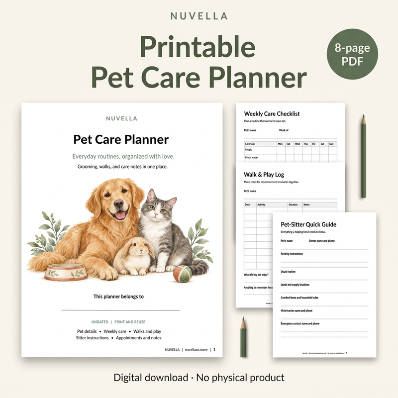 Pet care planner cover and inside-page preview